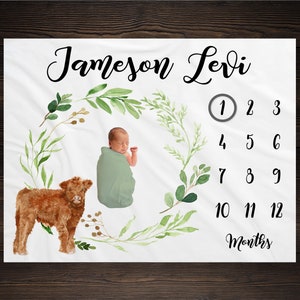 Cow Milestone Blanket Month Blanket Baby Growth Tracker Soft Blanket Baby Shower Gift Newborn Boy Blanket Watch Me Grow Farmer Country