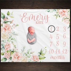 Rose Milestone Blanket For Baby Girl, Floral Growth Track Blanket, Monthly Baby Photo Prop, Rose Theme Baby Shower Gift, Newborn Photography