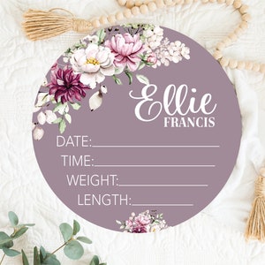 Birth Stats Round Wood Baby Name Sign Wooden Personalized Baby Name ...