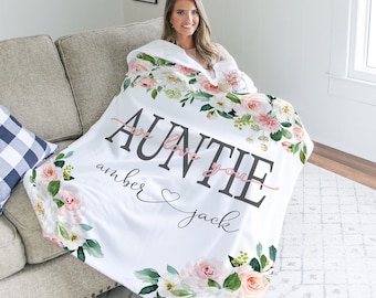 Personalized Aunt Blanket, Auntie Christmas Gift, Floral Style Blanket, Personalized Christmas Gift, Gift For Grandparent, Birthday Gift