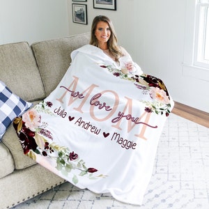 Mom We Love You, Mother's Day Gift, Christmas Present, Floral Style Blanket, Personalized Mom Gift, Personalized Gift For Grandparent, image 1