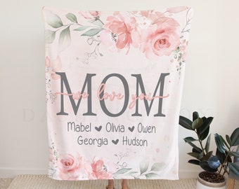 Personalized Mothers Day Blanket - We Love You Mom Gift from Kids