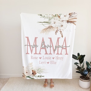 Christmas Blanket, Christmas Gift, Floral Style Blanket, Personalized Mom Gift, Gift For Grandparent, Birthday Gift For Mom