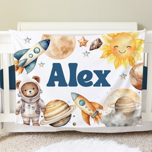 Space Blanket, Personalized Baby Blanket Gift, Toddler Blanket, Outer Space Nursery Decor, Toddler Birthday Gift, Outer Space Theme BB19