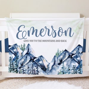 Mountains Blanket, Personalized Baby Blanket Gift, Toddler Blanket, Forest Decor, Toddler Birthday Gift, Mountain Theme, Adventure Awaits