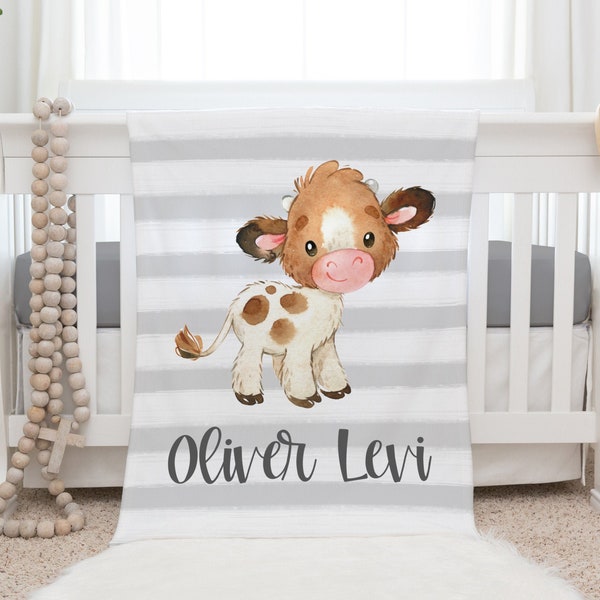 Cow Blanket, Personalized Baby Blanket Gift, Toddler Blanket, Farm Animal Nursery Decor, Toddler Birthday Gift, Cow Theme Blanket