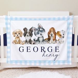 パーソナライズされた犬用ブランケット、子供への誕生日プレゼント、パーソナライズされた子犬用ブランケット、カスタム子供用ギフト、幼児または赤ちゃん用子犬テーマギフトブランケット