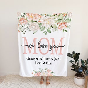 Christmas Blanket, Christmas Gift, Floral Style Blanket, Personalized Mom Gift, Gift For Grandparent, Birthday Gift For Mom