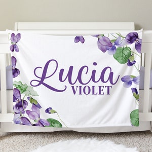 Fioletowy kwiatowy spersonalizowany kocyk dla dziecka, spersonalizowany kocyk dla dziecka, prezent na baby shower, kocyk do pokoju dziecięcego, kocyk do łóżeczka, szpital, kocyk samochodowy