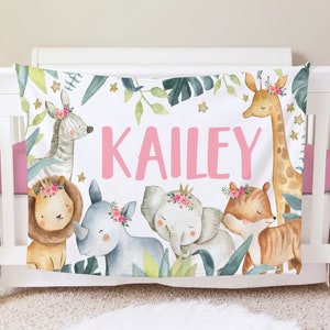 Safari Blanket, Personalized Baby Blanket Gift, Toddler Blanket, Jungle Nursery Decor, Toddler Birthday Gift, Safari Theme, Elephant Giraffe image 1