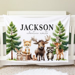 Woodland Blanket, Personalized Baby Blanket Gift, Toddler Blanket, Forest Decor, Toddler Birthday Gift, Woodland Theme Adventure Awaits BB20