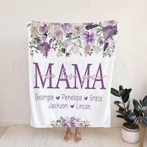 Christmas Blanket, Christmas Gift, Floral Style Blanket, Personalized Mom Gift, Gift For Grandparent, Birthday Gift For Mom