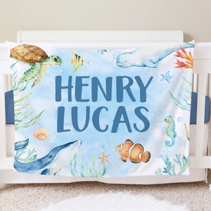 Creature del mare Coperta personalizzata con nome del bambino Regalo personalizzato per bambini Ritorno a casa personalizzato Coperta dell&#39;ospedale Sea Life Baby Shower Nuovo regalo per la mamma