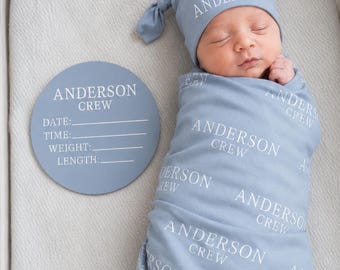 Personalized Swaddle Blanket, Optional Bundle, Newborn Coming Home Outfit Photo Props, Baby Name Announcement Sign, Baby Shower Gift JS54