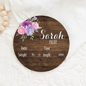 Birth Stats Round Wood Baby Name Sign Wooden Personalized Baby Name ...