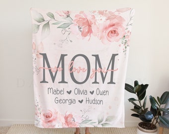 Christmas Blanket Mom Blanket Gift For Mom From Kids First Mother's Day Gift We Love You Mom Personalized Blanket from Kids We Love You