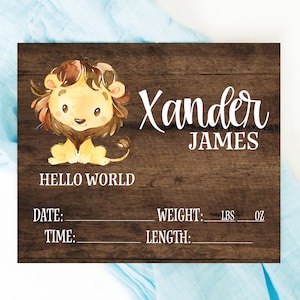 Lion Birth Stat Sign,Wood Sign, Baby Safari Nursery Decor, Name Announcement Sign, Personalized Baby gift, Hospital Name Tag, Hello World