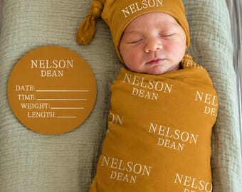 Personalized Swaddle Blanket, Optional Bundle, Newborn Coming Home Outfit Photo Props, Baby Name Announcement Sign, Baby Shower Gift JS54