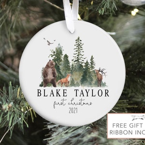 Woodland Baby First Christmas Ornament, Personalized Baby Christmas Ornament, Forest Boy Ornament, Holiday Baby Ornament, Stocking Stuffer