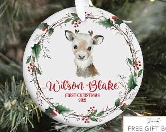 Reindeer Christmas Ornament, Baby First Christmas, Christmas Stocking Stuffer, Baby Woodland Decor, Reindeer Christmas Gift, Personalized