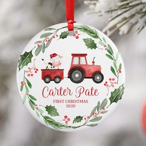 Farm Baby First Christmas Ornament, Personalized Baby Christmas Ornament, Cow Christmas, Tractor Holiday Baby Ornament