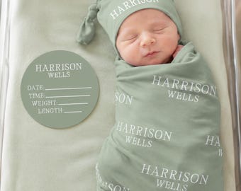 Personalized Swaddle Blanket, Optional Bundle, Newborn Coming Home Outfit Photo Props, Baby Name Announcement Sign, Baby Shower Gift JS54