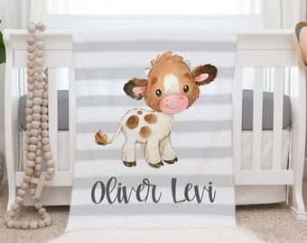 Cow Blanket, Personalized Baby Blanket Gift, Toddler Blanket, Farm Animal Nursery Decor, Toddler Birthday Gift, Cow Theme Blanket