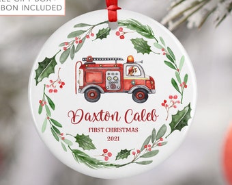 Firetruck Christmas Ornament, Baby First Christmas, Christmas Stocking Stuffer, Fire Truck Decor, Personalized Firefighter Christmas Gift