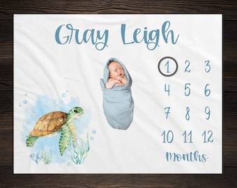Under the Sea Baby Milestone Blanket, Sea Animals Milestone Blanket, Baby Shower Gift, Baby Keepsake Gift, Sea Life Nursery