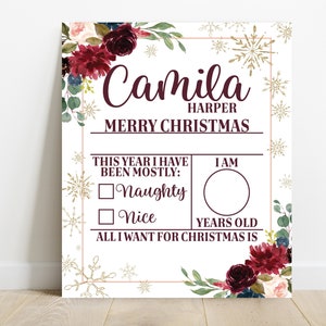 Segno di Natale per bambini, Immagini di Natale Foto Prop, Jammies di Natale Segno fotografico, Caro segno di Babbo Natale, Babbo Natale Foto Prop, Fotografia di Natale