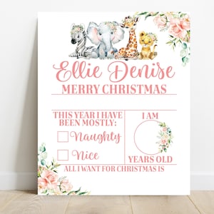Segno di Natale per bambini, Safari Christmas Pictures Prop, Christmas Jammies Photo Sign, Dear Santa Sign, Santa Photos Prop, Christmas Photography