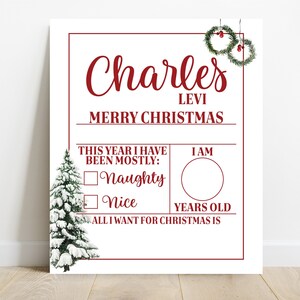 Segno di Natale per bambini, Immagini di Natale Foto Prop, Jammies di Natale Segno fotografico, Caro segno di Babbo Natale, Babbo Natale Foto Prop, Fotografia di Natale
