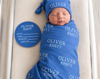 Personalized Swaddle Blanket, Optional Bundle, Newborn Coming Home Outfit Photo Props, Baby Name Announcement Sign, Baby Shower Gift JS54