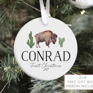 Buffalo Baby First Christmas Ornament, Personalized Baby Christmas Ornament, Desert Christmas Ornament, Holiday Baby Ornament