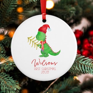 Dinosaur Baby First Christmas Ornament, Personalized Baby Christmas Ornament, T Rex Boy Ornament, Holiday Baby Ornament