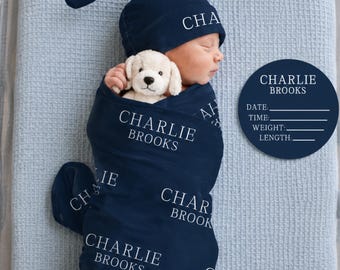 Personalized Swaddle Blanket, Optional Bundle, Newborn Coming Home Outfit Photo Props, Baby Name Announcement Sign, Baby Shower Gift JS54