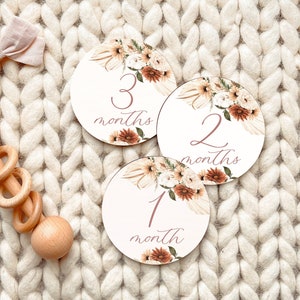 Cartes d'étape mensuelles florales bohèmes pour bébé, marqueurs d'étape importante pour bébé en bois 1-12 mois, suivi de la croissance de bébé, cadeau de baby shower, MC02