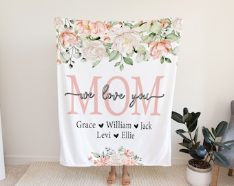 Christmas Blanket, Christmas Gift, Floral Style Blanket, Personalized Mom Gift, Gift For Grandparent, Birthday Gift For Mom