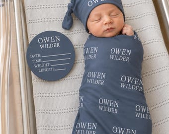 Personalized Swaddle Blanket, Optional Bundle, Newborn Coming Home Outfit Photo Props, Baby Name Announcement Sign, Baby Shower Gift JS54