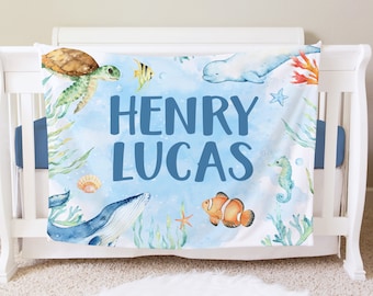 Zeewezens Gepersonaliseerde Baby Naam Deken Gepersonaliseerde Baby Gift Custom Coming Home Sea Life Ziekenhuis Deken Baby Shower Nieuwe Mom Gift