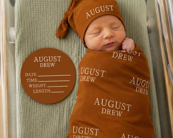 Personalized Swaddle Blanket, Optional Bundle, Newborn Coming Home Outfit Photo Props, Baby Name Announcement Sign, Baby Shower Gift JS54