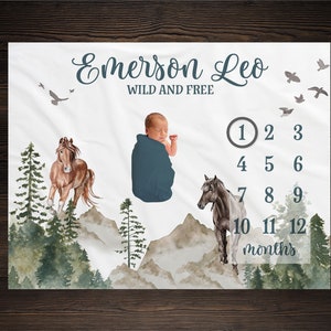 Horse Milestone Blanket Personalized Monthly Growth Tracker Custom Baby Shower Gift Newborn Horse Nursery Horse Nursery Decor BM28