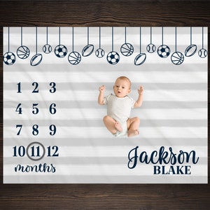 Sports Milestone Blanket Monthly Growth Tracker Soft Fleece Blanket Baby Shower Gift Newborn Gift Blanket Watch Me Grow Baby Boy