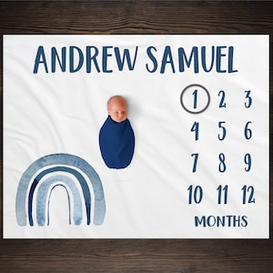 Rainbow Milestone Blanket, Monthly Growth Tracker, Personalized Baby Blanket, Custom Blanket, Baby Shower Gift, Watercolor Rainbow