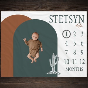 Western Milestone Blanket, Monthly Growth Tracker, Personalized Baby Blanket, Custom Blanket, Baby Shower Gift, New Baby Gift