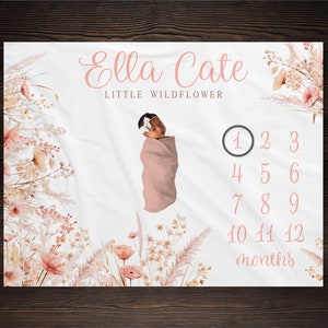 Wild Flower Milestone Blanket, Milestone Blanket, Wildflower Baby Shower Gift, Baby Keepsake Gift, Girl Wildflower Nursery Decor, GM13