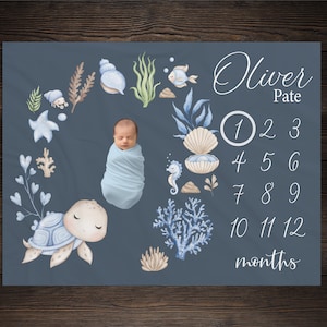 Sea Baby Milestone Blanket, Sea Animals Milestone Blanket, Baby Shower Gift, Baby Keepsake Gift, Sea Life Nursery BM37