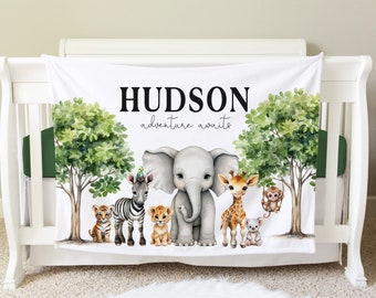 Safari Blanket, Personalized Baby Blanket Gift, Toddler Blanket, Jungle Nursery Decor, Toddler Birthday Gift, Safari Theme, Elephant, BB21