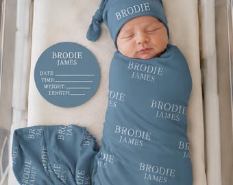 Personalized Swaddle Blanket, Optional Bundle, Newborn Coming Home Outfit Photo Props, Baby Name Announcement Sign, Baby Shower Gift JS54