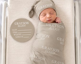 Personalized Swaddle Blanket, Optional Bundle, Newborn Coming Home Outfit Photo Props, Baby Name Announcement Sign, Baby Shower Gift JS54